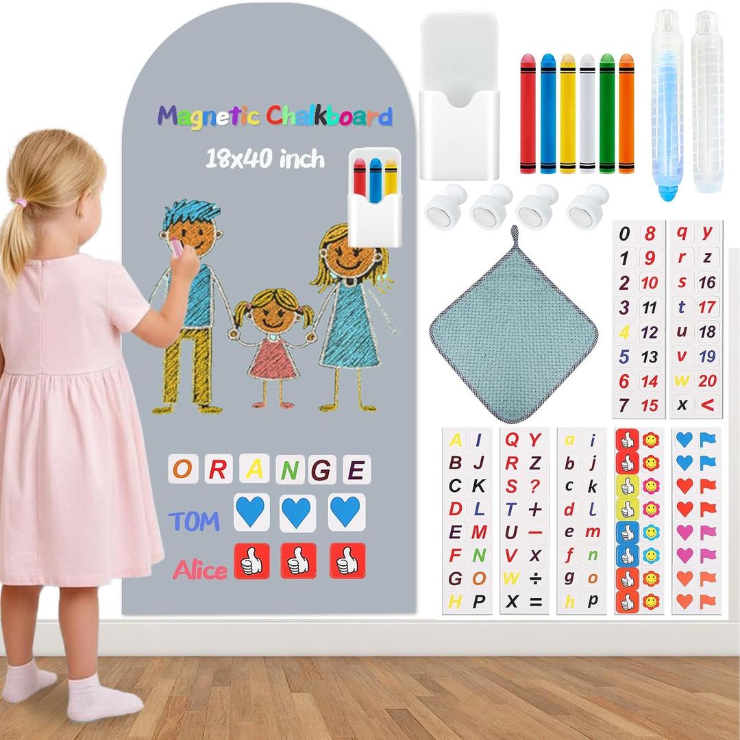 Magnetic Arch Wall Decal for Kids,Upgraded Thickened Magnetic Chalkboard for Most Wall,Suitable for Home Decoration Wallpaper and Children's Game Room (Grey, 18" W x 40" H)