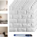 Circloophs 20 Pcs 3D Wall Panels Peel and Stick, White Brick 3D Wallpaper Stick and Peel Self Adhesive Waterproof Foam Faux Brick Paneling for Bedroom, Bathroom, Kitchen, Fireplace (19.38 sq ft)