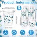 Funnymoom 60 Pack Blue Floral Plastic Cup 12 oz Wedding Flower Disposable Clear Plastic Blue White Flower Drinking Cups for Wedding Bridal Baby Shower Birthday Tea Party Decoration Supplies