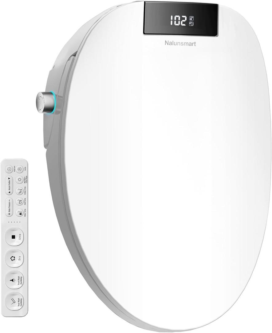 Toilet Bidet Seat, Oval Toilet Seat Bidet with Dryer and Warm Water, Electronic Heated Toilet Seat Temperature Adjustable, Front and Rear Oscillation Cleaning, Remote Control