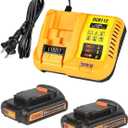 2Pack 3.0Ah 20V Battery with Charger Replacemen for Dewalt 20V Battery DCB200 DCB201 DCB203 DCB204 DCB205 DCB206 DCD/DCF/DCG Series Tools