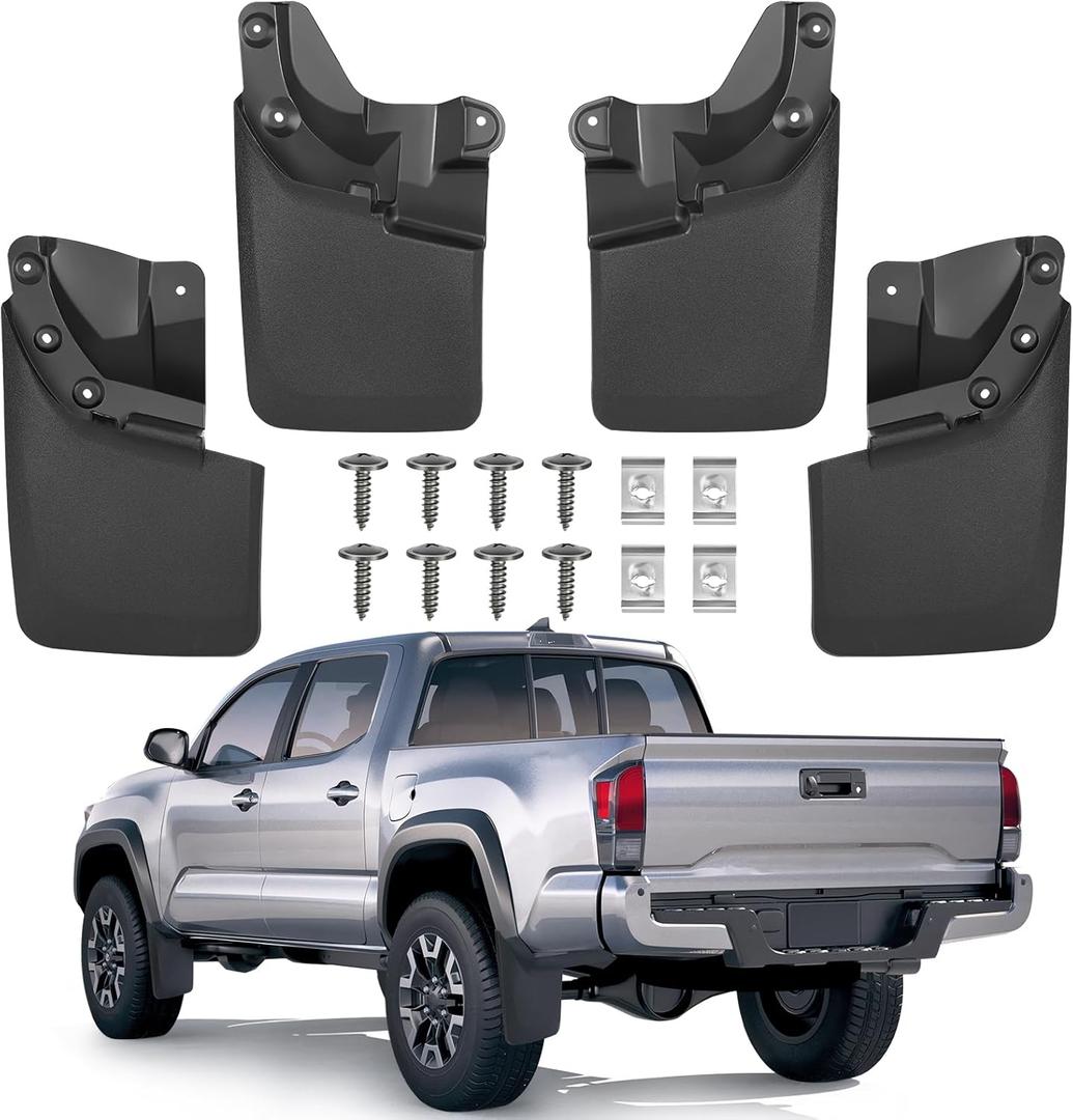 Mud Flaps Splash Guards for Toyota Tacoma 2016-2023, Front & Rear Fender Mudguards, Durable PP+TPE, Easy Install with Hardware (Set of 4)