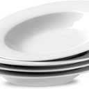 Ceramic Soup Bowls Shallow Plates, Halloween 4 Pack White Dinner Bowls Plates, Porcelain Wide Rim, 8.5 Inch (8.5 oz) Shallow Bowls Ideal for Soup Dessert Salad and Pasta, Microwave and Dishwasher Safe