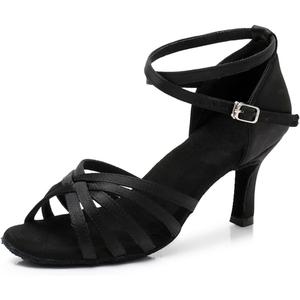 MSMAX Women's Practice Ballroom Dancing Shoes Indoor Performance Latin Dance Shoes for Woman (10 Narrow, 7cm Heel Black)