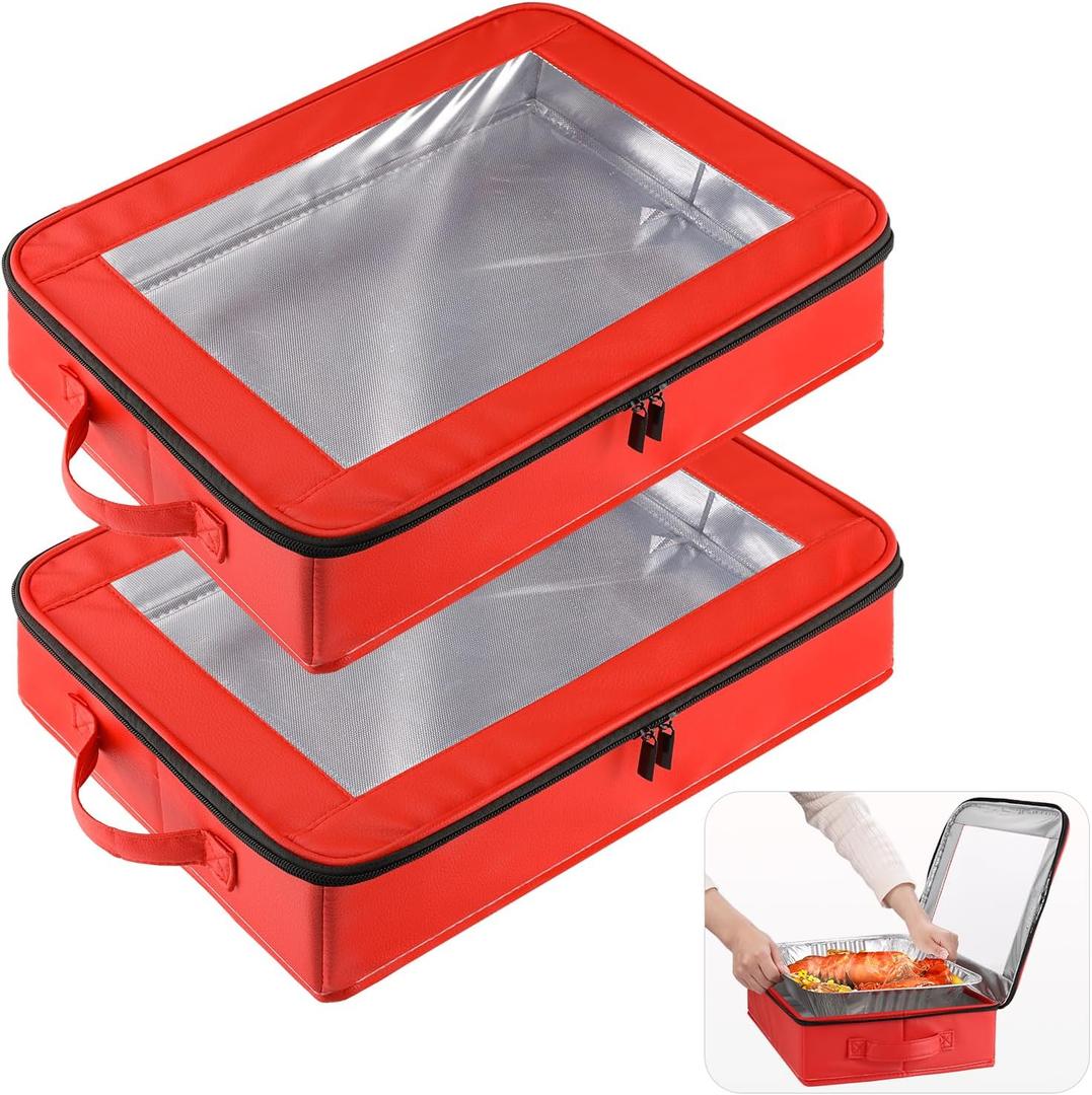 OUTXE 2 Pack 9x13 in Foil Pan Carrier with Lid, Stackable Foil Pan Holder
Serving Tray for Food, Aluminum Pan Holder for Travel, Potlucks, Parties, BBQ, Picnics, Home