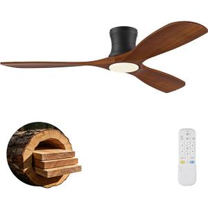 52In Wood Low Profile Ceiling Fans with Lights Remote,Flush Mount,Outdoor
Quiet,Natural Wood& Black,Hugger Remote Control Ceiling Fan for Outdoor Indoor Patio Bedroom Living Room,Dimmable LED,3 Blade
