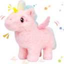 Hopearl Walking Unicorn with Glowing Horn Interactive Electronic Pet Plush Unicorn Toy with Sounds and Movements Animated Gift for Toddlers Birthday, Pink, 7''