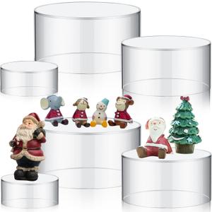 Jerify 6 Pcs Acrylic Risers Display Stands, 5.91'' 5.12'' 3.54'', Clear Round Nesting Pedestal Shelf with Hollow Bottom for Tabletop Jewelry Display, 3 Sized