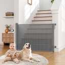 Babepai Retractable Baby Gates Extra Wide | 55" Wide x 38" Tall Dog Gates for Stairs | Indoor/Outdoor Use | Child Gates for Doorways, Deck, Porch, Hallways, Patio - Gray
