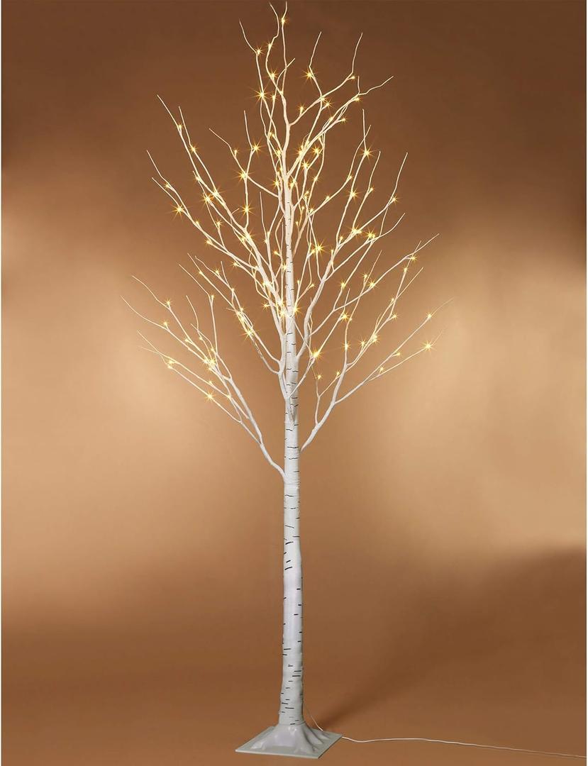 Twinkle Star Lighted Birch Tree 6 Feet 96 LED for Home Wedding Festival Party Christmas Decoration (5ft 5in, Floral)
