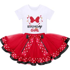 IDOPIP 3rd Birthday Girl Outfit Baby Shirt Polka Dots Tutu Skirt Ear Headband for 3 Year Old Princess Cake Smash Photo Prop (5T)