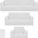 Fanfanwin 3 Pcs Furniture Sofa Cover Set Couch Cover Living Room Chair Covers Armchair Stretch Washable Couch Slipcover for Christmas Loveseat Large Oversized Sofa Cushion High Elastic(Begie)