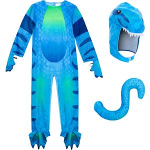 IKALI Dinosaur Costume Kids Triceratops Dino Outfit, Boys Girls Toddlers Baby Halloween Party Dress Up (4-6 Years, Blue)