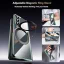 for Samsung Galaxy Z Fold 4 Non-Yellowing Case [Compatible with MagSafe] 360 Rotatable Ring Stand, Electroplated & Hinge Protection & Screen Protector, Magnetic Slim Clear Phone Case, Green