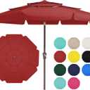 JEAREY 3 Tiers 9 FT Patio Umbrellas Outdoor Table Umbrella with Push Button Market Umbrella 8 Sturdy Ribs UV Protection Waterproof for Garden,Red