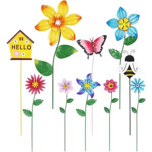 Hogardeck Garden Decor for Outside, Set of 10 Metal Flowers Decorative Garden Stakes for Spring Decor, Gardening Gifts for Women Mom Grandma Wife, Yard Art Outdoor Lawn Porch Pathway Decorations