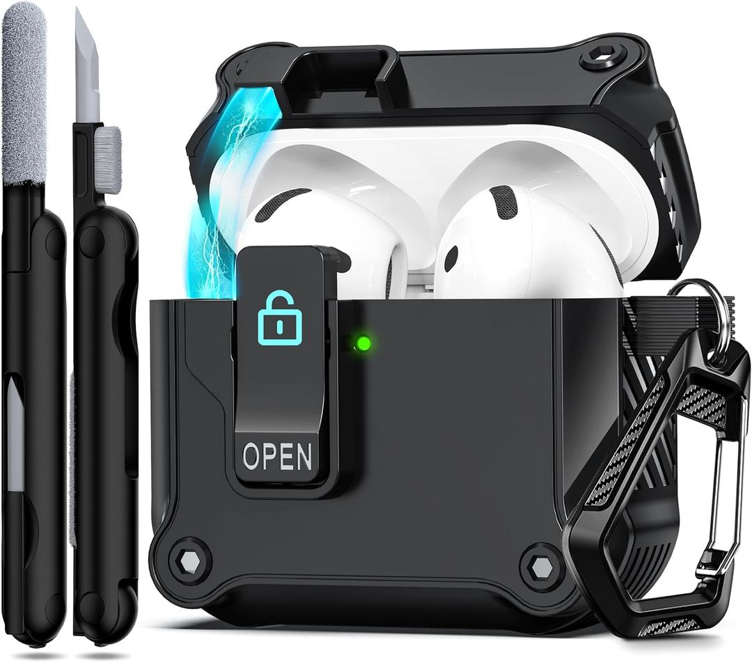 RFUNGUANGO for AirPods 4th Generation Case, Compatible with AirPods 4th Generation Case (2024), Strong Drop Protection, Auto-Open Series, Black