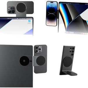 Rolling Square Edge Pro Core  Magnetic Mount Phone Holder Stand for Computers and Tablets | Secure Metal Plate Adhesive or Standalone Mode Compatible with MagSafe, Qi, and NonMagSafe Devices, Gray