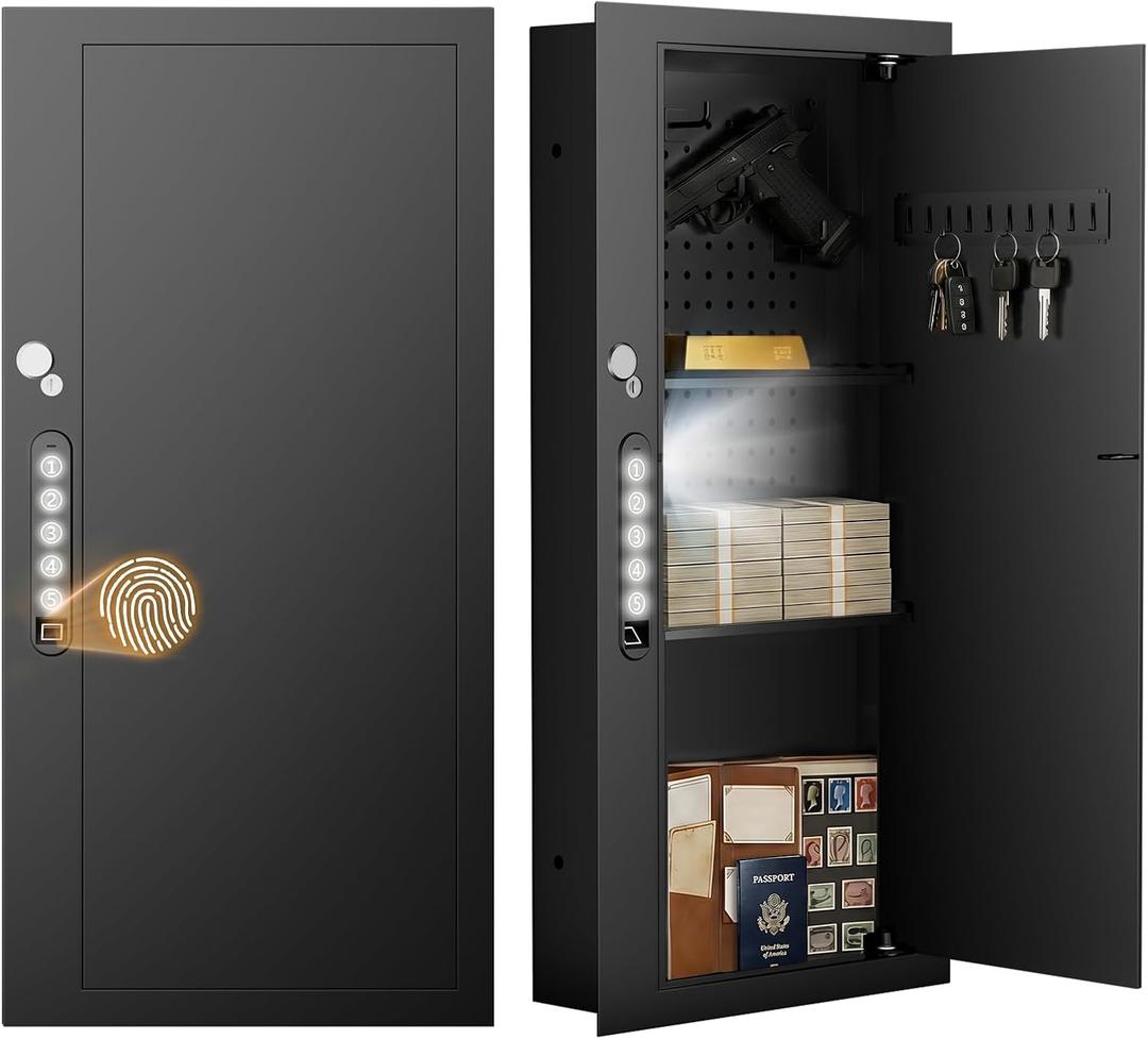 31.5" Fingerprint Wall Safe with Removable Pegboard & Shelves