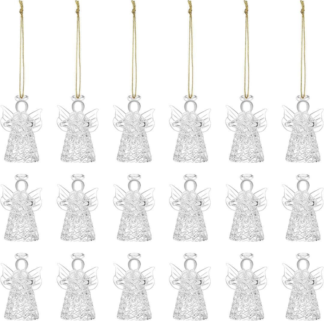 Patelai 18 Pcs Christmas Angel Ornaments for Tree Angel Figurines Guardian Glass Hanging Decor Church Gifts for Women Men Car Christian Blessing Anniversary