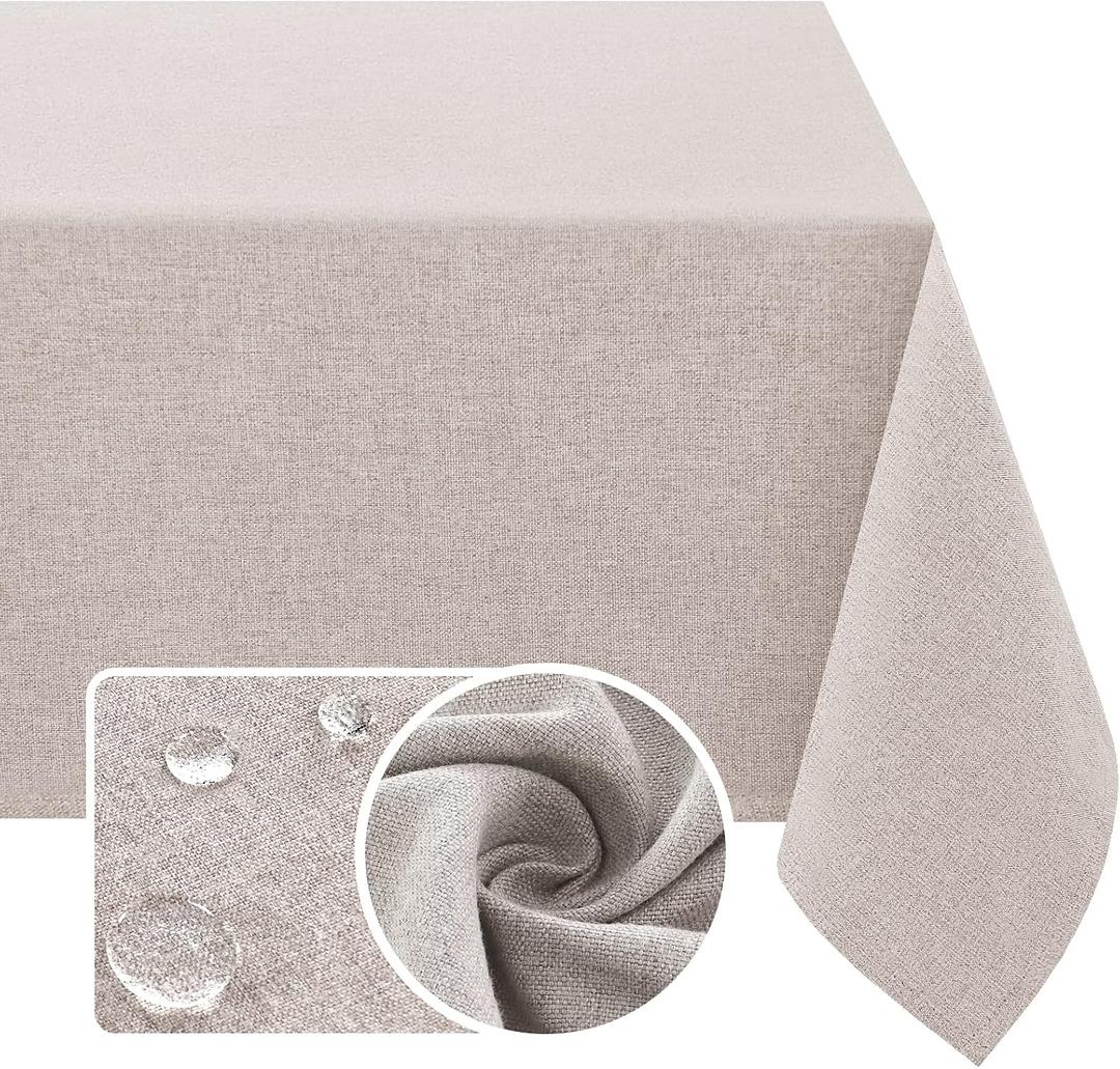 H.VERSAILTEX Linen Textured Tablecloth 60 x 102 Waterproof Decorative Table Cloth Spill-Proof Linen Look Cover for Party Table Extra Soft and Thick Fabric Wrinkle Free, Heather Sand