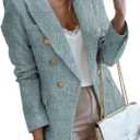 Happy Sailed Tweed Blazers Jackets for Women Business Casual Outfits Lapel Collar Open Front Double Breasted Blazer Professional Attire Work Suits Fashion 2025 Sky Blue XL (Blue, XL)