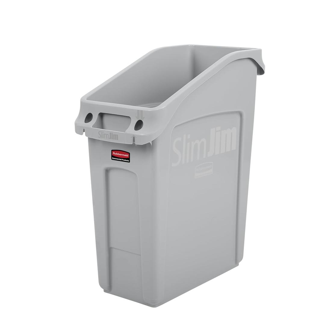 Rubbermaid Commercial Products Slim Jim Under-Counter Trash Can with Venting Channels 13-Gallon Gray Fits Under Desk/Cabinet/Sink Pack of 1