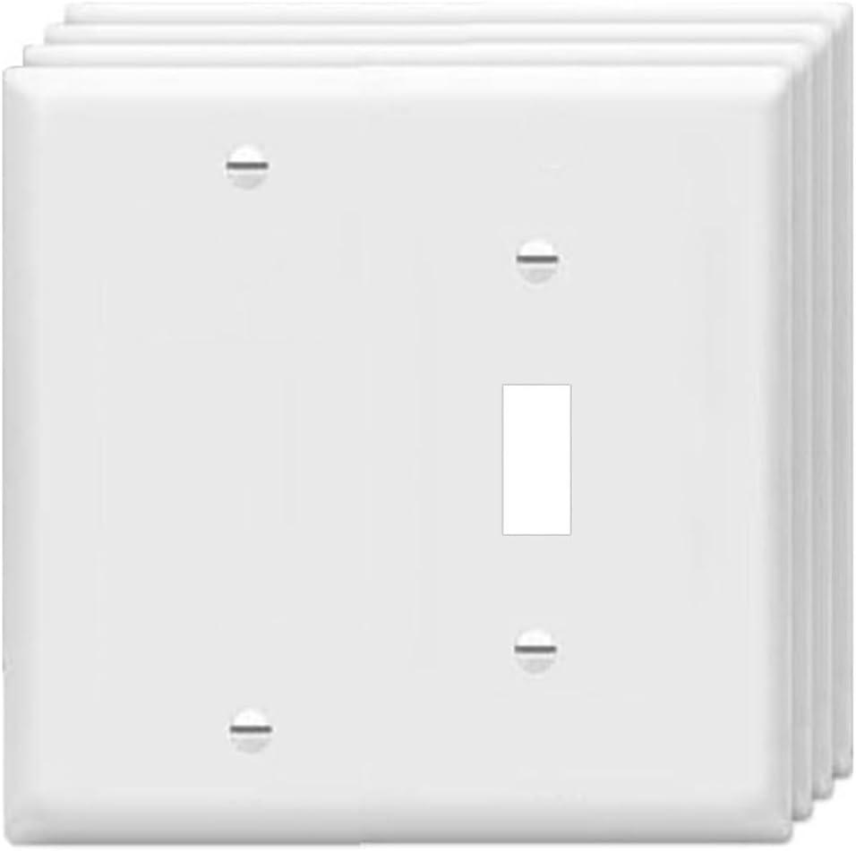ZEFTV Toggle Switch/Blank Wall Plates 2-Gang Switch Outlet Electrical Cover Plate Unbreakable Thermoplastic Faceplate for Light Receptacle Outlet Switch, White (4 Pack)