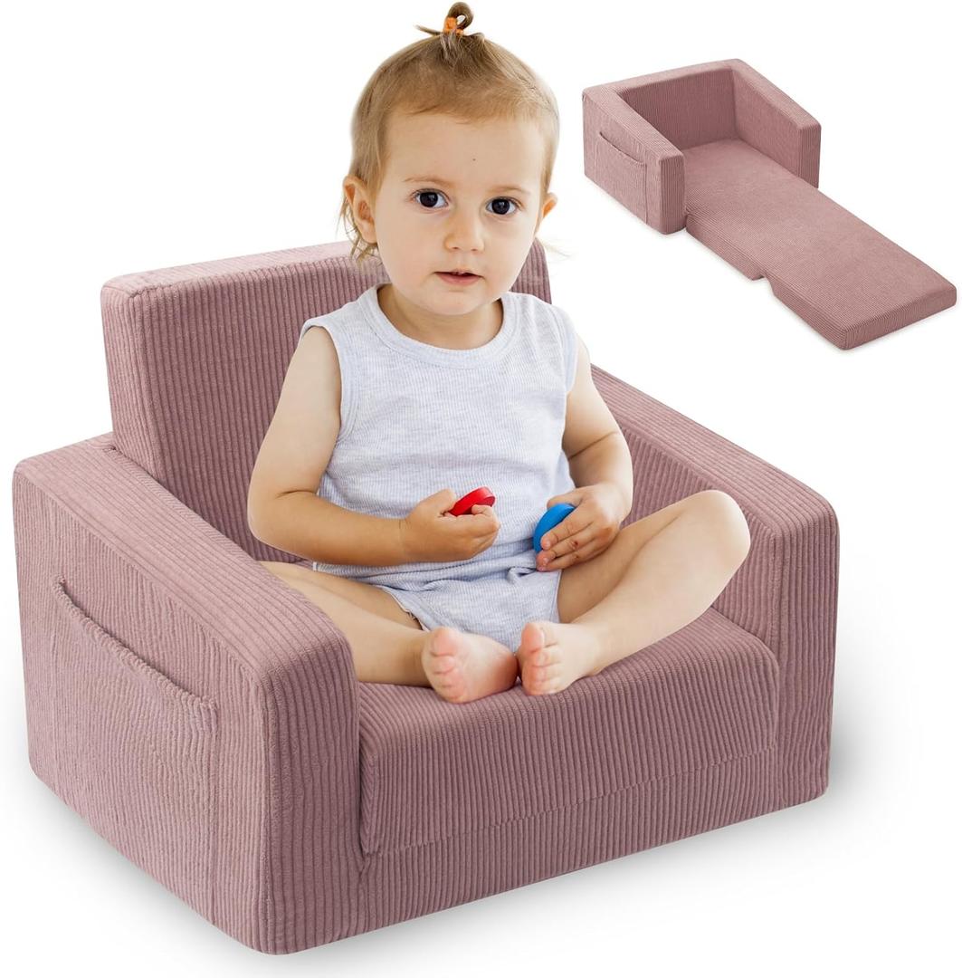 Toddle & Kids Chair,2-in-1 Soft Toddler Couches that Fold Out, Toddler Chairs Comfy 1-3 Years Old, Convertible Sofa to Lounge, Pink