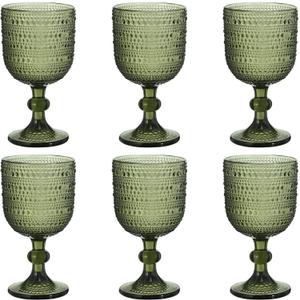 Glasses Drinking Wine Water Goblets Green Glassware set of 6 Vintage Stem Glasses Stemware 12 Ounces for Wedding Party Bar Twill Pattern Striped 350 ml