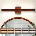 Bathroom Vanity Light 24 Inch Brown Wood Finish Bathroom Light Fixture Over Mirror with Up & Down Lighting 20W Dimmable 5CCT LED Vanity Lighting Fixture Bar for Restroom Bedroom