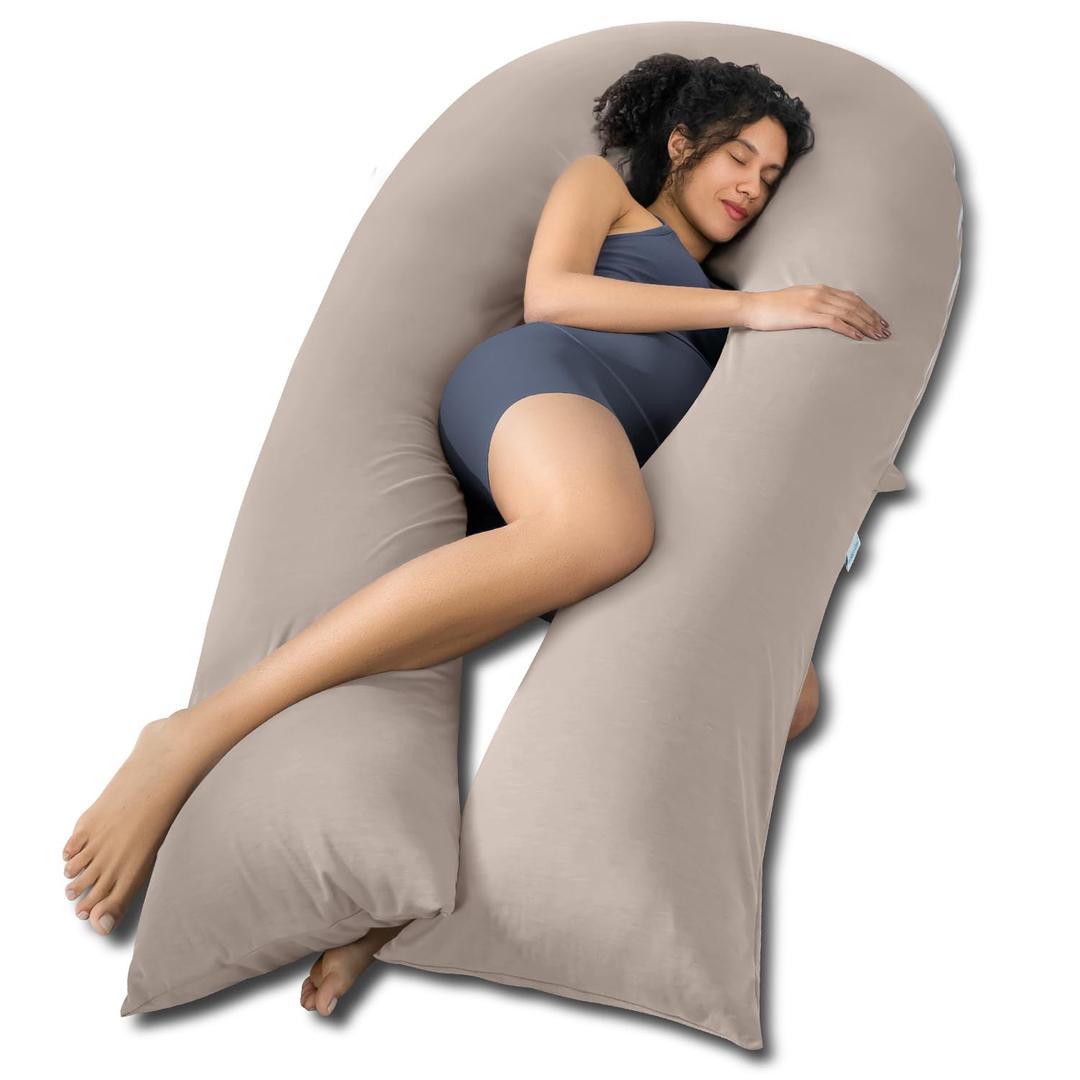 QUEEN ROSE Extra Long U Shaped Body Pillow, Cooling Pregnancy Pillows for Sleeping, 65 Inch Full Body Support Maternity Pillow for Adults, Support for Back, Hip, Legs for Pregnant Women, Nomad (65in, Cooling Silky - Natural Nomad)
