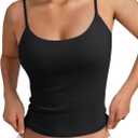 Trendy Queen Womens Spaghetti Strap Tank Top Summer Double Lined Workout Camisole Going Out Cute Tops Y2k Teen Girl Basic (Small, Black)