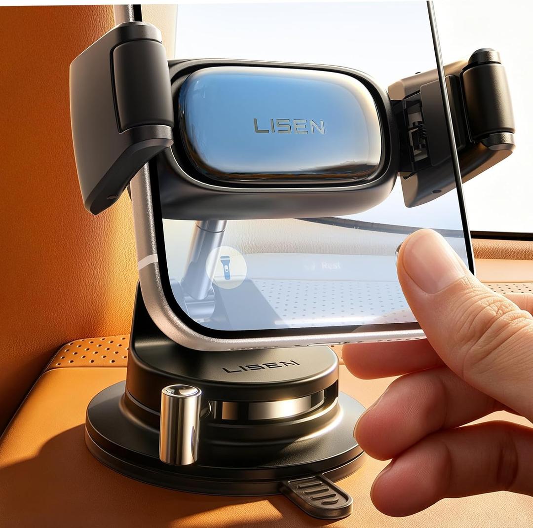 LISEN Suction Phone Mount for Car, [95% Cases Friendly] Car Phone Holder Mount Dashboard Phone Holder, Easy One Touch Suction Cup Cell Phone Car Mount