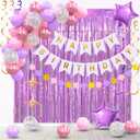 Purple Birthday Party Decorations for Girls Women - Purple Happy Birthday Banner Package With Foil Curtain Backdrop, Pink Purple Balloons Kit Set for Kids Ladies Her Adult Party Decor. Supplies.