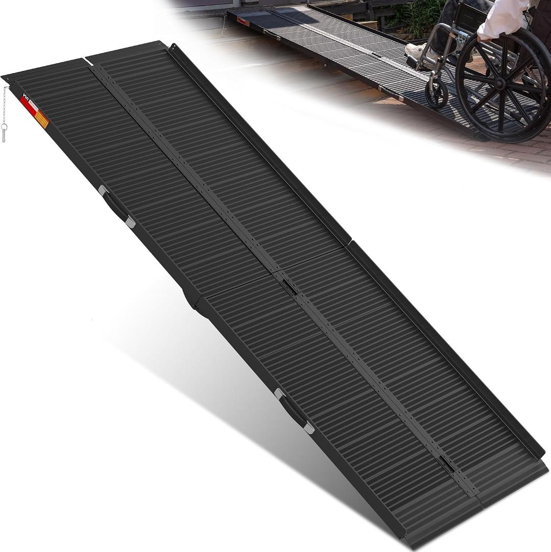 VNN Portable Wheelchair Ramp 8FT, Black Seamless Non-Slip Aluminum Ramps for Wheelchairs for Home, Handicap Wheelchair Ramps for Home Steps, Aluminum Loading Dock Plates