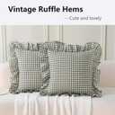 Aryeleay 2 Pack Sage Green White and Brown Plaid Gingham Ruffle Pillow Shams, 100% Washed Cotton Checkered Farmhouse Pillow Covers for Bed/Sofa-20 x20
