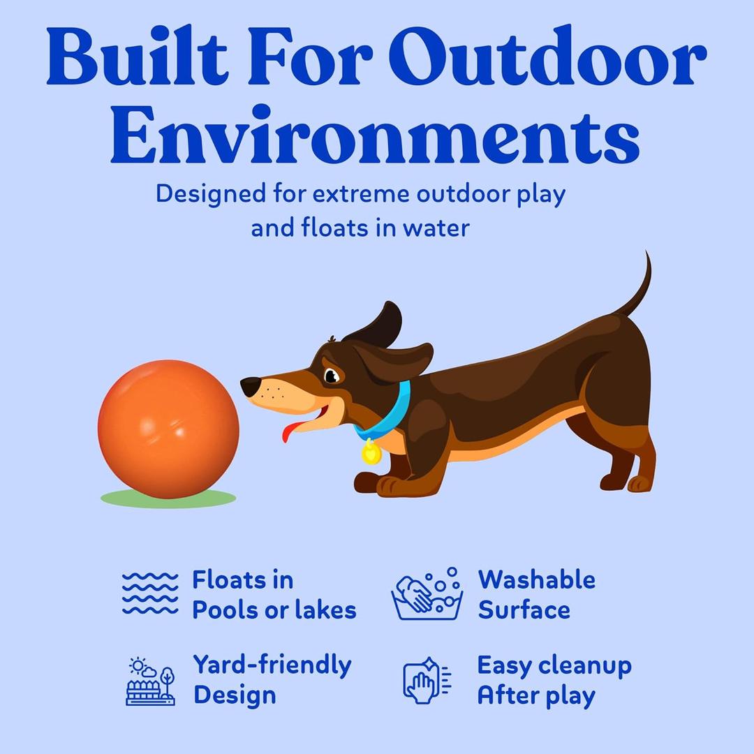 Doggie Dooley Virtually Indestructible Dog Ball - 10 Inch Hard Plastic Interactive Dog Toy for Large Breeds Over 45+ lbs - Built for Herding & Push Play - Floats in Water, Made in USA - Orange