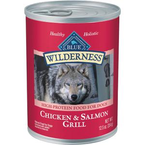 Blue Buffalo Wilderness Adult Wet Dog Food, High-Protein & Grain-Free, Made with Natural Ingredients, Salmon & Chicken Grill, 12.5-oz. Cans, 12 Count, Best By Feb 08, 2028
