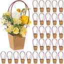 Gilprop 30 Packs Bouquet Bag Kraft Paper Flower Gift Bags with Handle Bouquet Bag Box with Waterproof Lining for Birthday Wedding Party Favors (11.8 x 3.5 x 2.5 Inch,Brown)