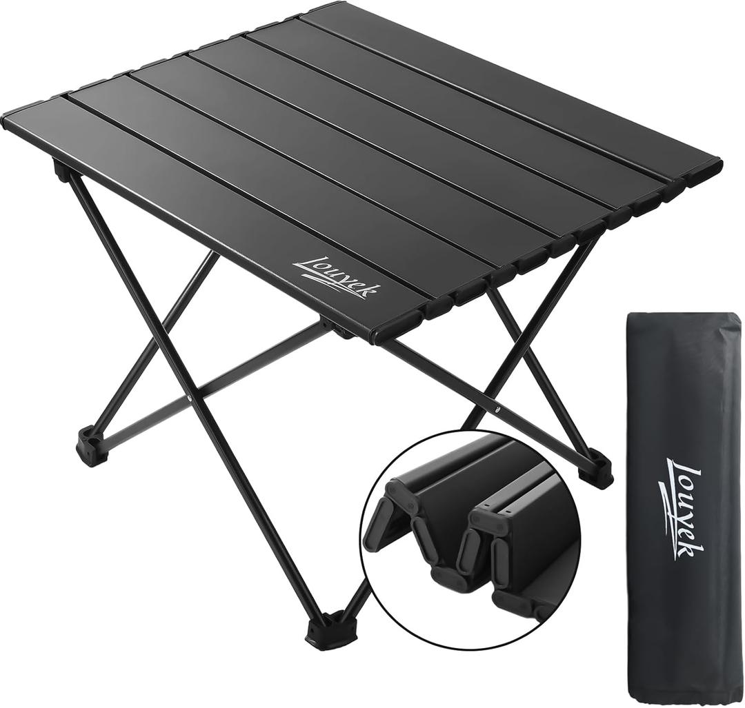Small Camping Table, Ultralight Aluminum Folding Table with Carrying Bag, Portable & Lightweight Camping Side Table for Outdoor Camping, Picnic, Beach and Fishing, Black