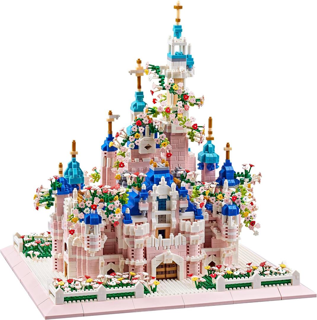 Architecture Castle with Flower Series Micro Blocks Building Sets for Adults and Teens, 4000+ PCS Bricks Building Blocks - Upgrade Version (Pink)