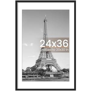 upsimples 24x36 Poster Frame, Display Pictures 20x30 with Mat or 24 x 36 Without, Wall Hanging Picture Frames, Black, 1 Pack
