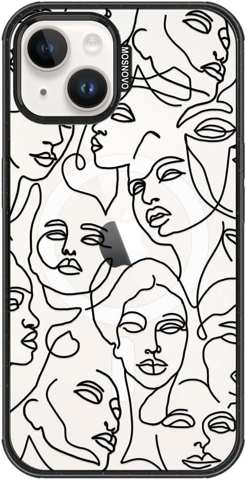 MOSNOVO for iPhone 16 Pro Max Case, Shockproof 10ft 4X Military-Grade Drop Protection, Clear Black Durable Phone Case for iPhone 16 Pro Max, Abstract Face Line Art Design