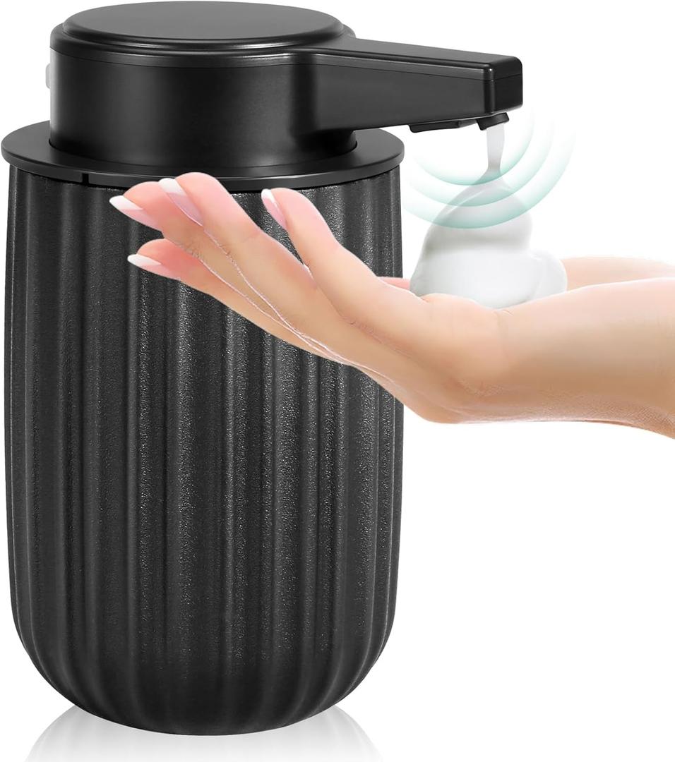 Automatic Soap Dispenser Foaming Touchless: 9oz Plastic Black - Rechargeable Electric Smart Auto Foam Soap Dispenser - Bathroom Kitchen Hand Dish Lotion
