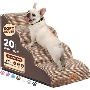 Dog Ramp and Stair for Bed 16" H-20 H,3-Step Cat Stair for Sofa and Chair,4-Step Dog Ramp for High Bed and Window, Durable Nonslip Fabric Cover for Indoor (Coffee-20 H, Pet Friendly, 4)