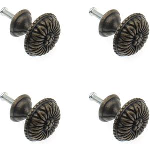 Antique Jewelry Box Pull Handle 4-Pack Retro Bronze Round Flower Pattern Pull Knobs & Mounting Screws for Cabinet Drawer Cupboard Wardrobe (1.1 x 1.0 inch)
