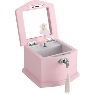Pink Small Ballerina Musical Jewelry Box with Mirror and Lock for GirlsPink Kid's Jewelry Storage Music Chest,Gift for Christmas,New Year,Birthday