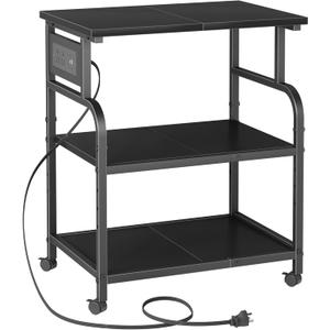 3 Tier Large Printer Stand with Power Outlet/Adjustable Storage Shelf, Rolling Cart with Wheels, Printer Table for Home Office 3D Printer/Heat Press/Laster, 22"15" Black