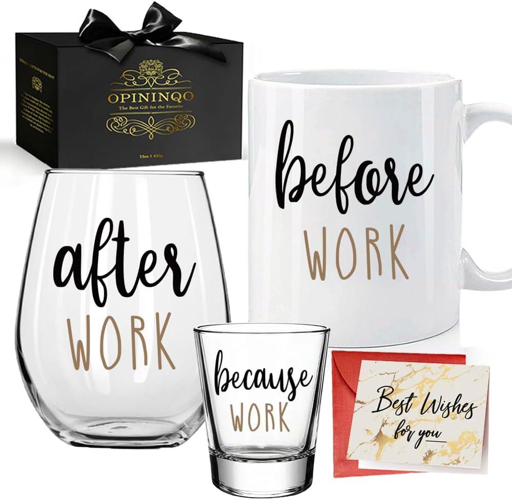 Before Work After Work Glass Funny Coworker Gifts for Women Men - Thank You Gift for Boss, Coworker, Manager, Teacher, Nurse, Leader, Employee - Unique Co Worker Gifts for Boss Day